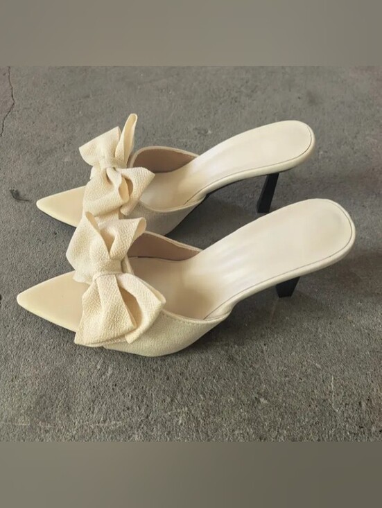 Shoes - Women's Fashion High Heel Slippers with Three-Dimensional Bow Decoration